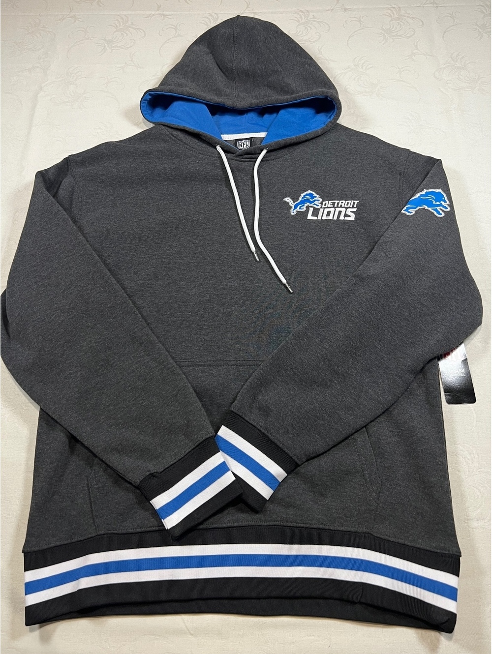 NEW NFL Team Apparel Detroit Lions Hoodie Gray Blue Size Medium